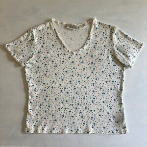 Basic Editions Ribbed White & Blue Flower Lace Trim Baby Tee